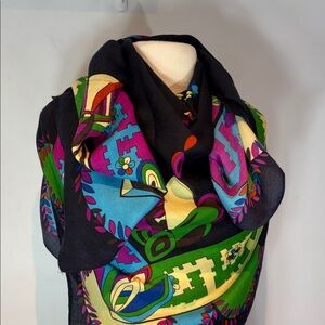 Han Mei Silk-Touch Scarf 53” x 53”Large Square Bold Multicolour Graphic Print